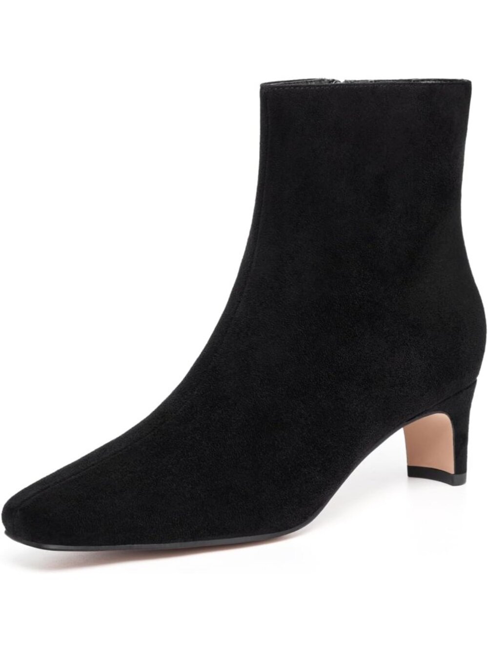Women's Black Suede Ankle Boots Low Heel Pointed Square Toe Dress Short Boots